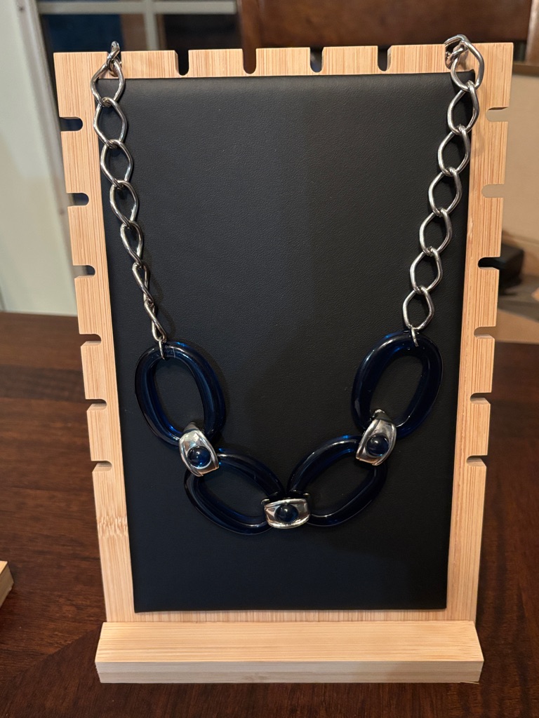 Statement Navy Resin Link Necklace With Silver Chain